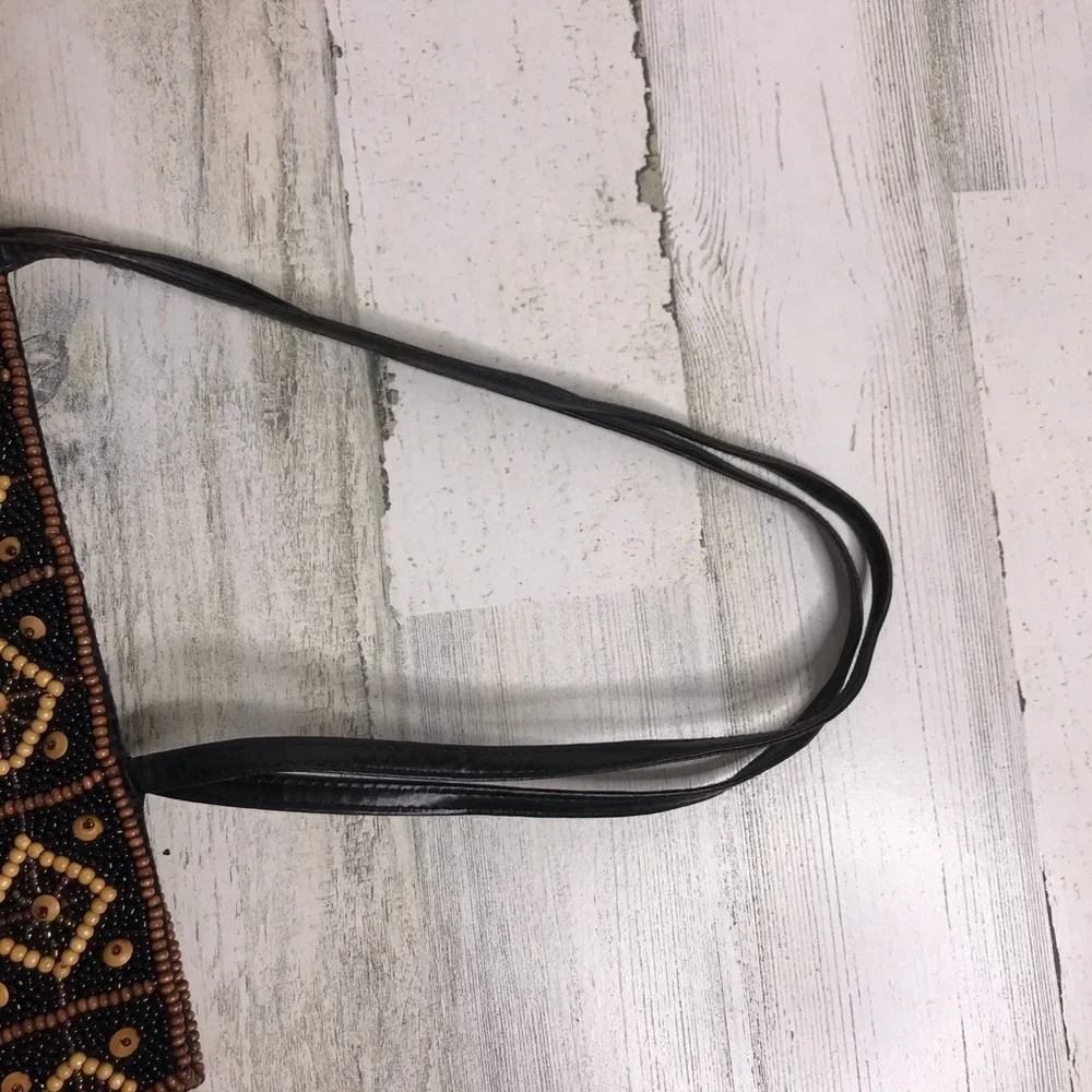 beaded double leather handle shoulder bag - Picture 6 of 7